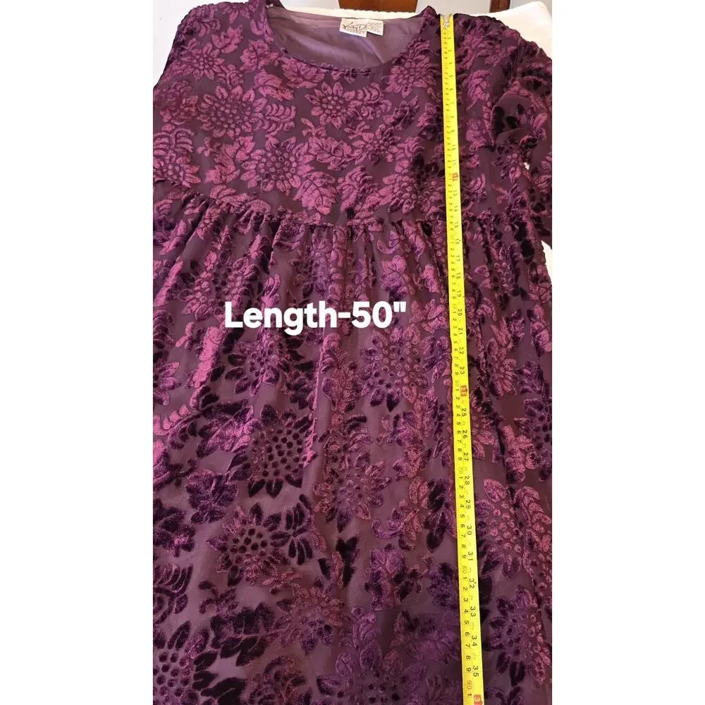 VTG Katy D Deep Maroon Babydoll Velour Velvet Burnout Dress PLUS 18/20 Floral